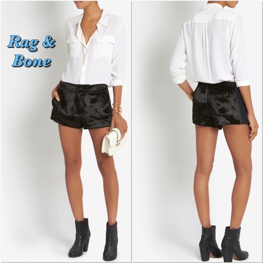 Rag and Bone Nesi black mixed media velvet shorts 0